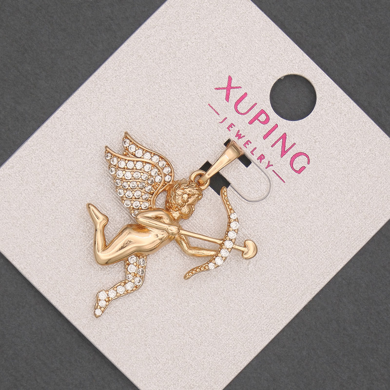 Xuping "Cupid" Pendant with White Crystals, 27mm Diameter, 33mm Length, 18K Gold Plating