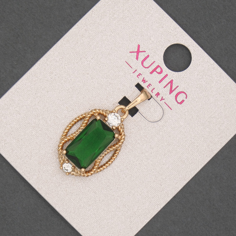 Pendant Xuping with a Green Crystal, 14 mm diameter, 28 mm length, 18K plating