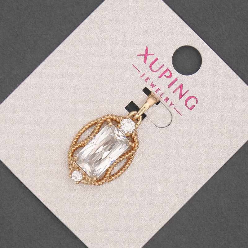 Xuping Pendant with White Crystal, 14 mm Diameter, 28 mm Length, 18K Plating