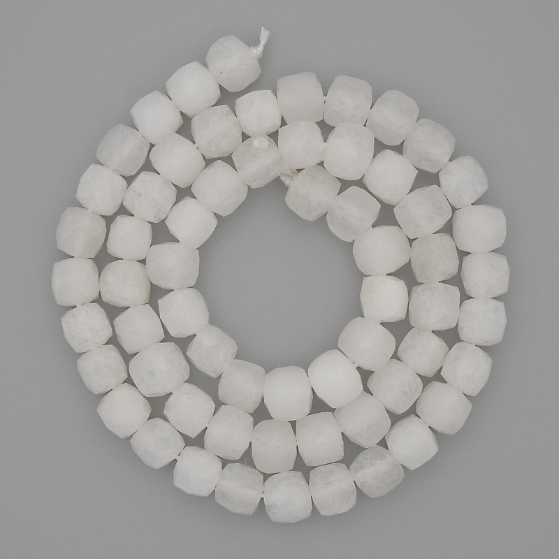 White Quartz Beads, Faceted Cube 6.5mm on Thread, Length 39cm+