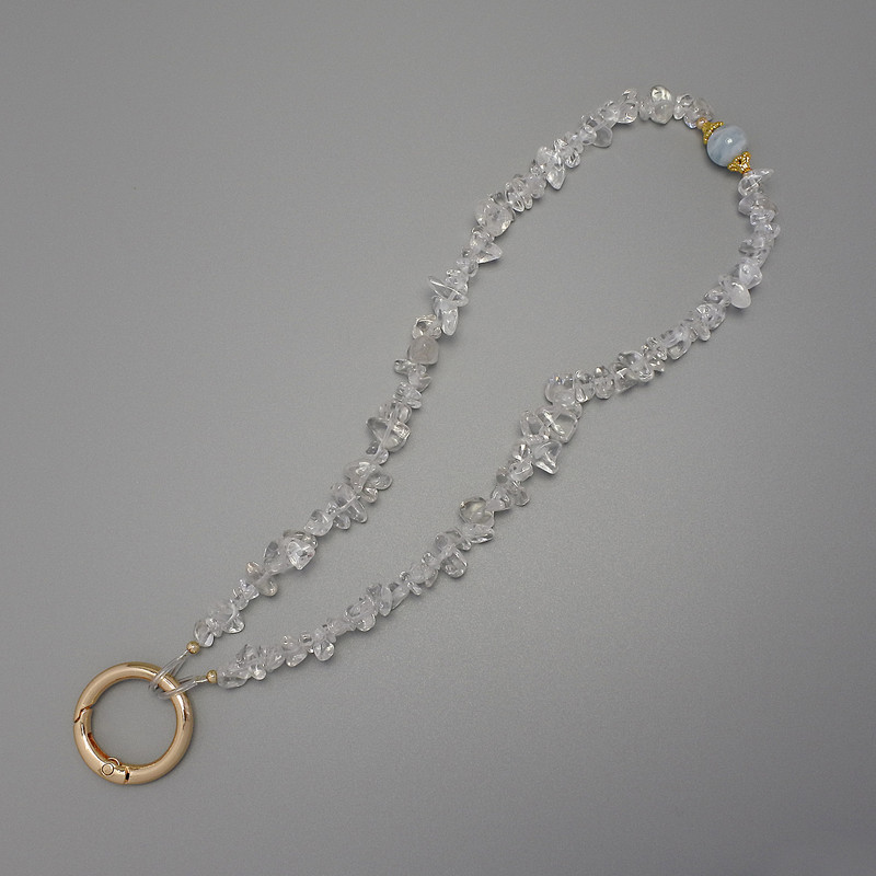 Keychain with rock crystal shard 4-8×2-5 mm +/- ring, diameter 24 mm +/-, length 22 cm +/-