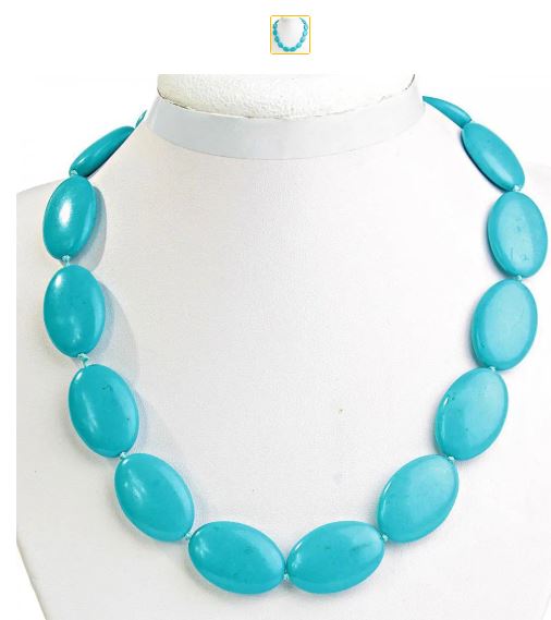 Blue Turquoise Bead Necklace, Artificial Oval 20×30 mm, Length 49 cm