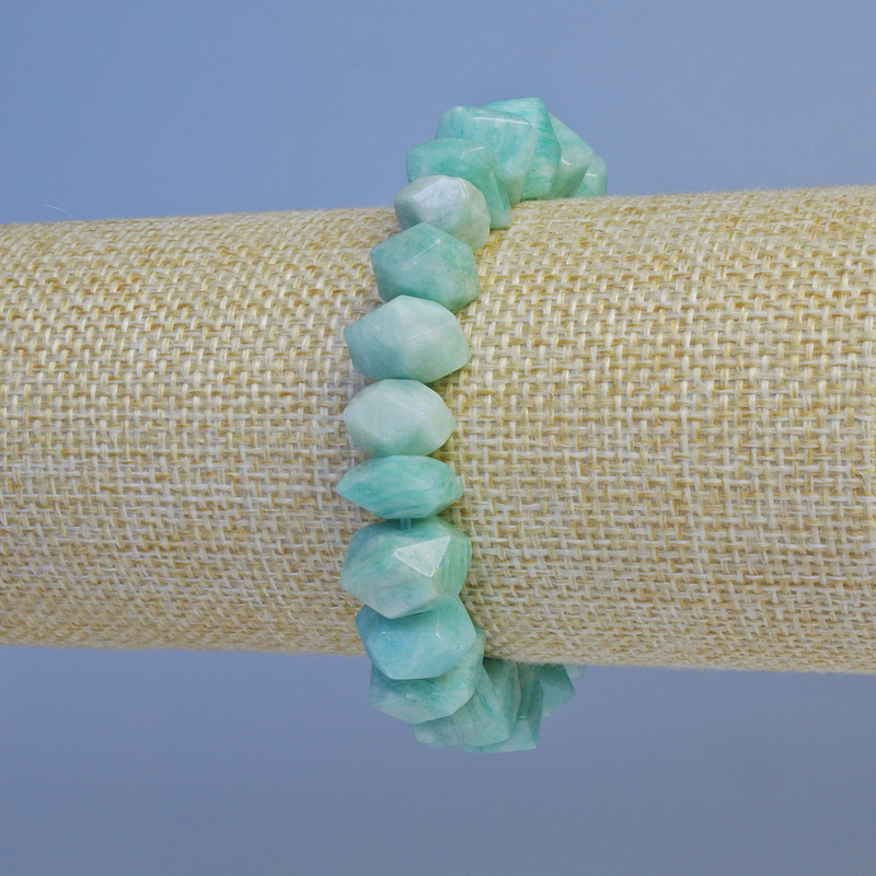 Faceted Amazonite Rondelle Bracelet, 10×6 mm diameter, 18 cm length, stretch