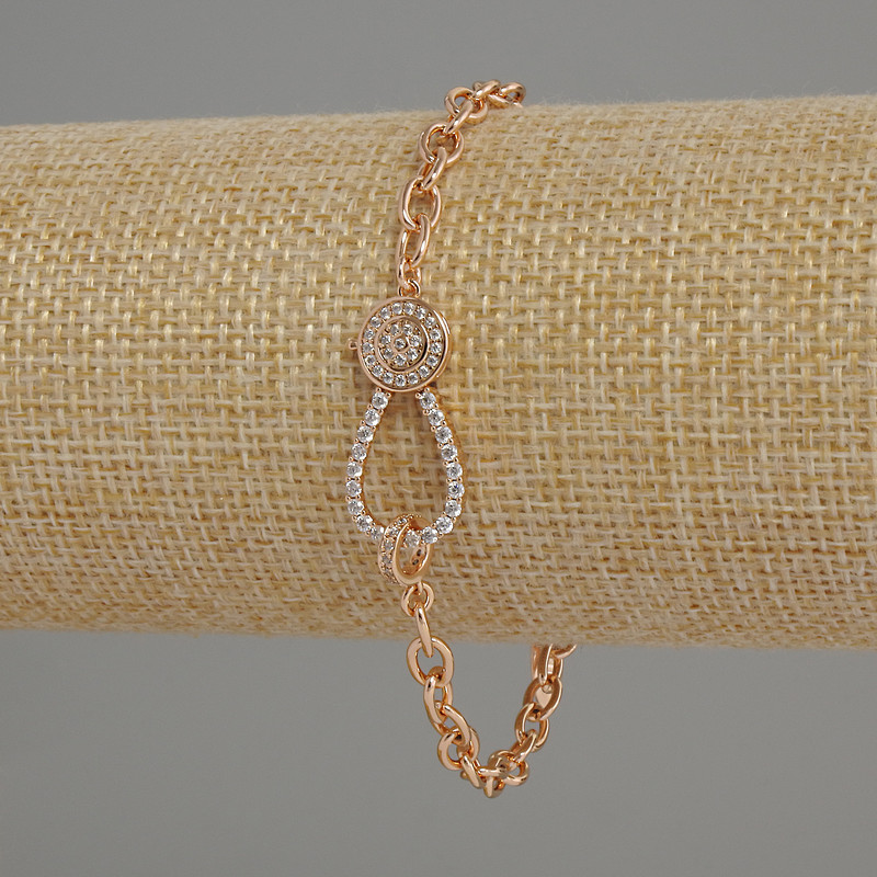 Xuping Bracelet with White Crystals, 18K Gold Plating, Diameter 4 mm, Length 17-21 cm, with Extension Chain