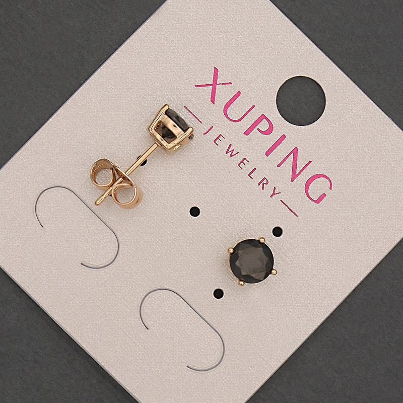 Xuping Stud Earrings with Black Crystal, 6 mm Diameter, 18K Gold Plating