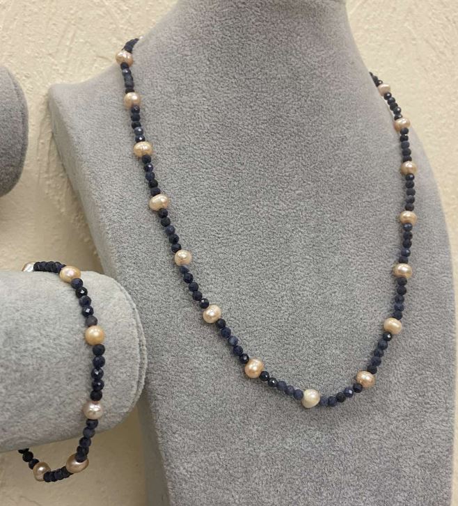 Set of Peach Freshwater Pearls and Sapphires