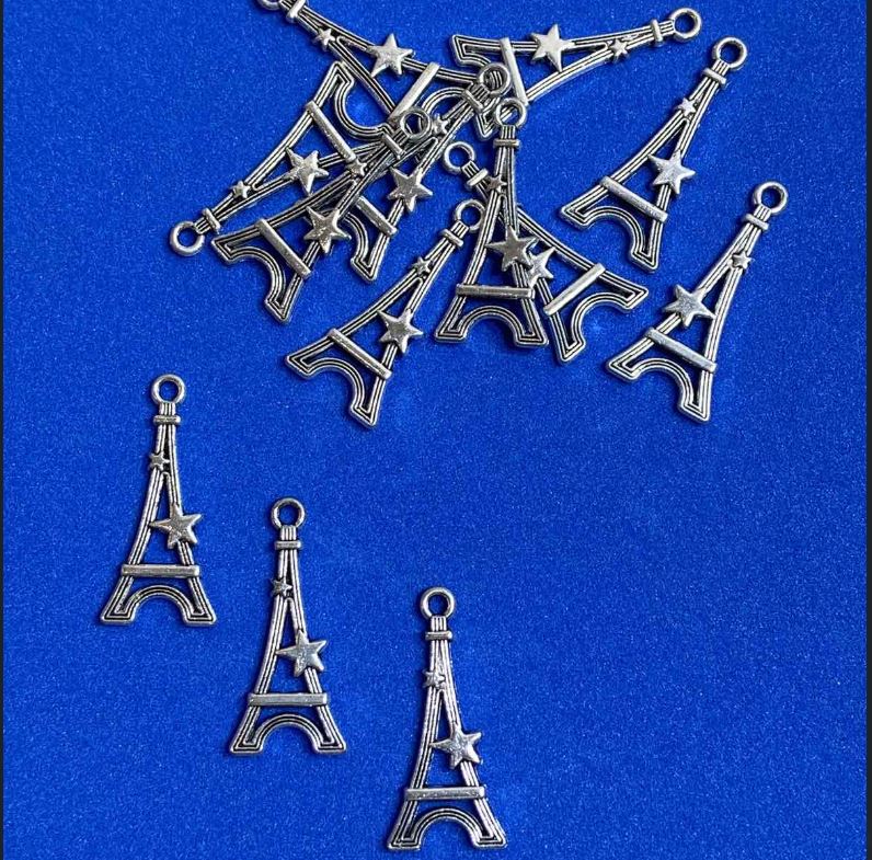 Eiffel Tower Pendant Hardware, diameter 29x13 mm, silver color, finish 20 g +/- 17 pcs