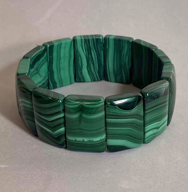 Malachite Bracelet — Natural Stone Link 25x17 mm, 18 cm, Stretch