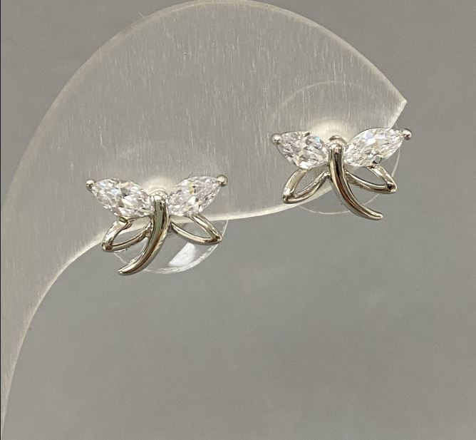 Stud earrings with white crystals, diameter 10x12 mm ±, silver-toned metal