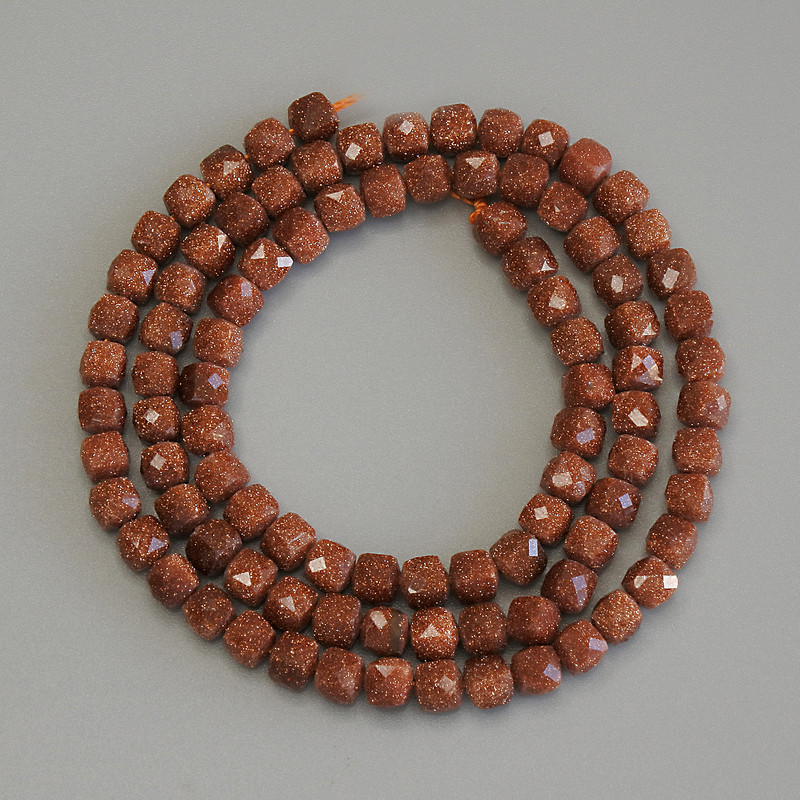 Aventurine Beads 'Golden Sand' Faceted Cube, 4x4 mm, 39 cm length on thread