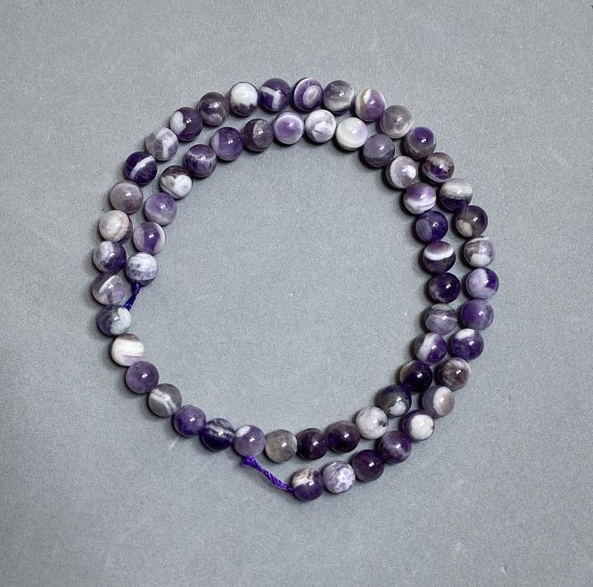 Amethyst beads, natural stone, smooth round beads, diameter 6.5 mm, length about 39 cm on thread