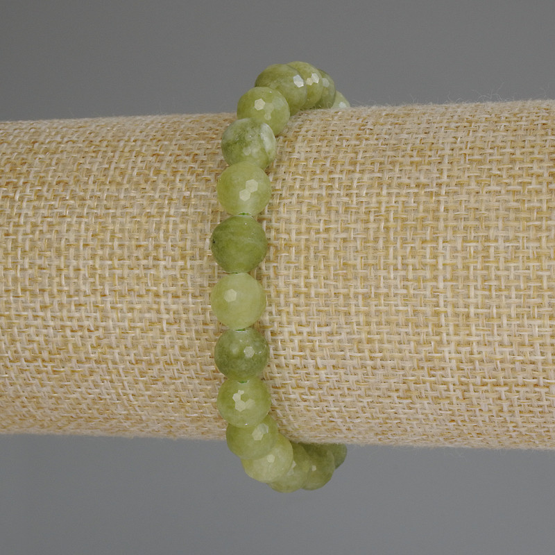 Chrysolite Olivine Bracelet - Faceted Bead, 8mm Diameter, 18cm Length (Stretch)