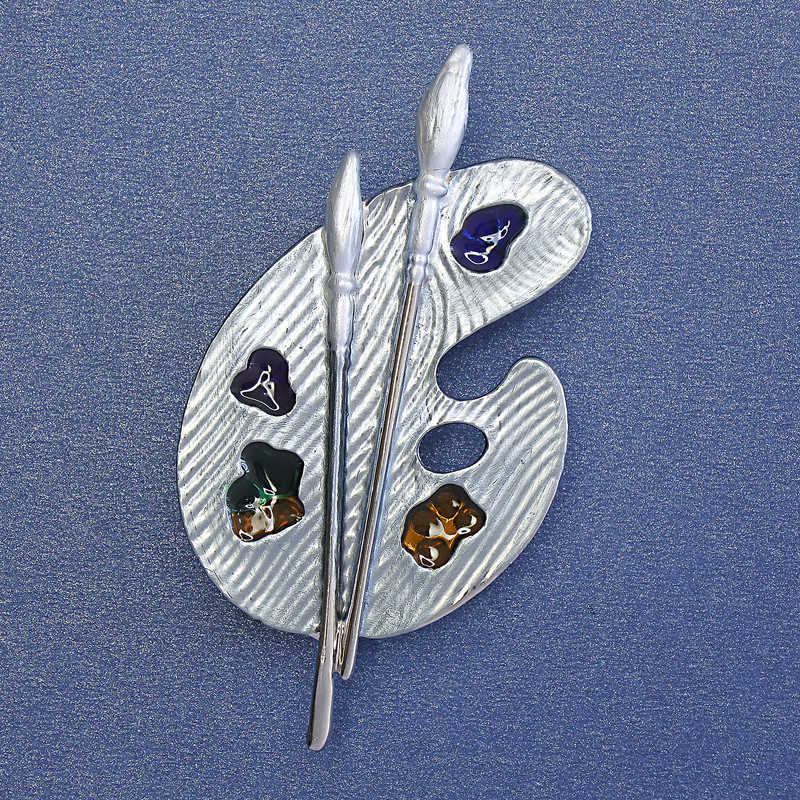 Brooch Blue Palette enamel on silver-toned metal 50×27mm+