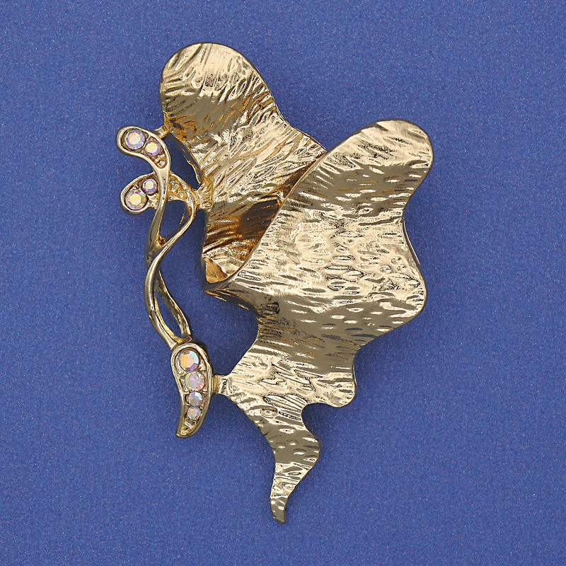 Accent Brooch with Rainbow Crystals Gold-Tone Metal 50x30mm+