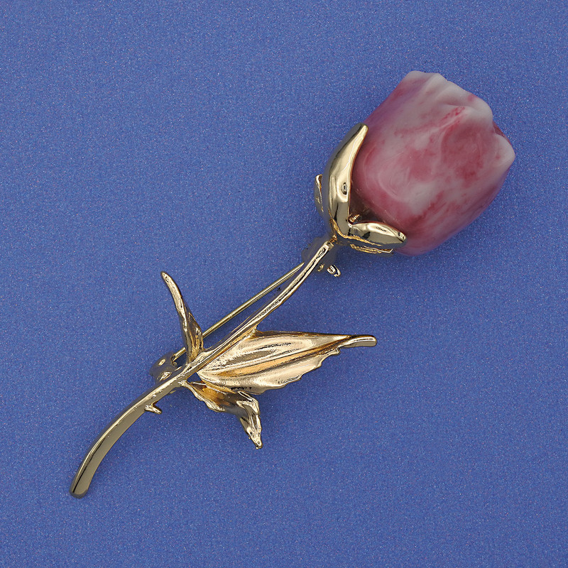 Rose Brooch with Acrylic and Gold-Toned Metal 68×25 mm+