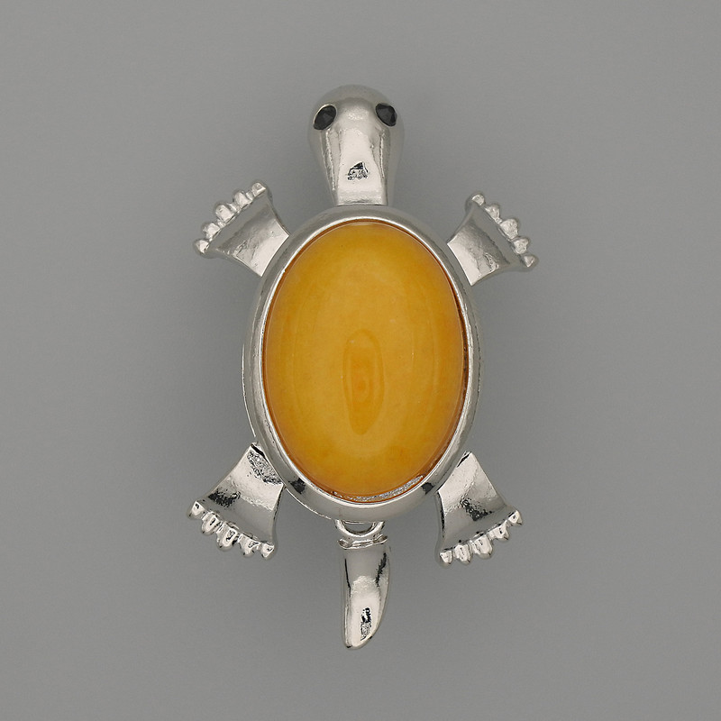 Brooch Pendant 'Turtle' with Synthetic Amber
