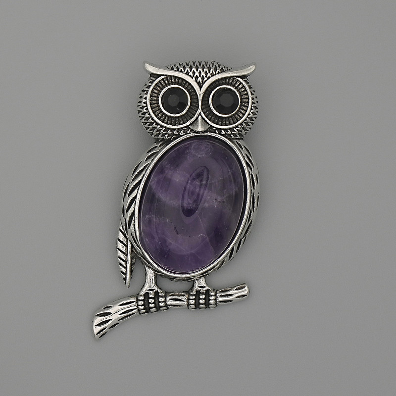 Owl Brooch-Pendant with Amethyst