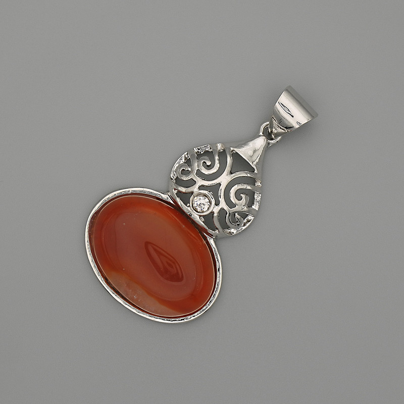 Cabochon Carnelian Pendant, 50x28 mm, Silver-Tone Metal