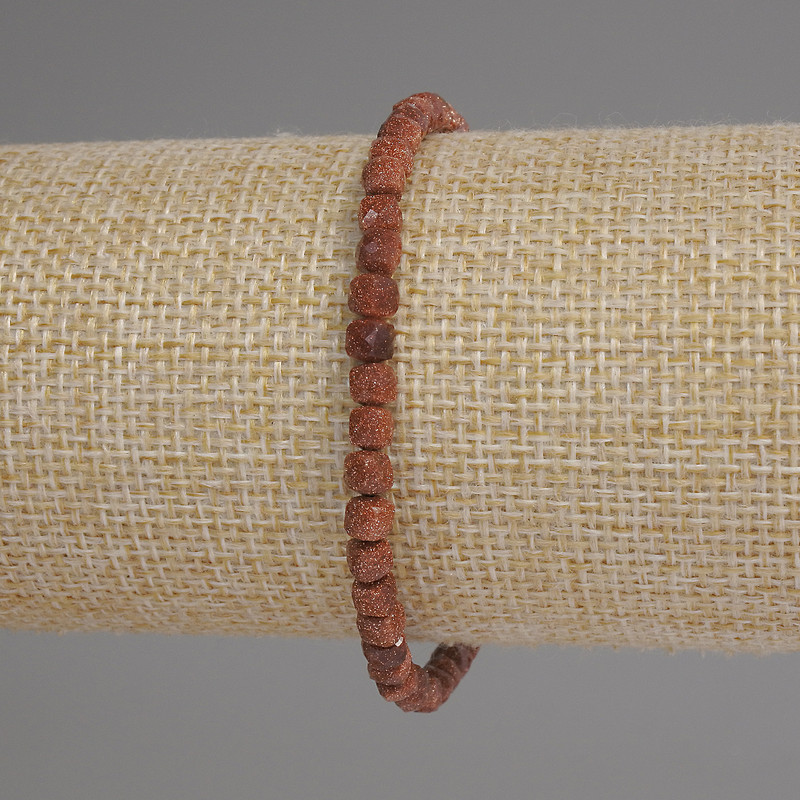 Aventurine Bracelet 'Golden Sand' Faceted Cubes, 4 mm Diameter, 18 cm Length, Stretch