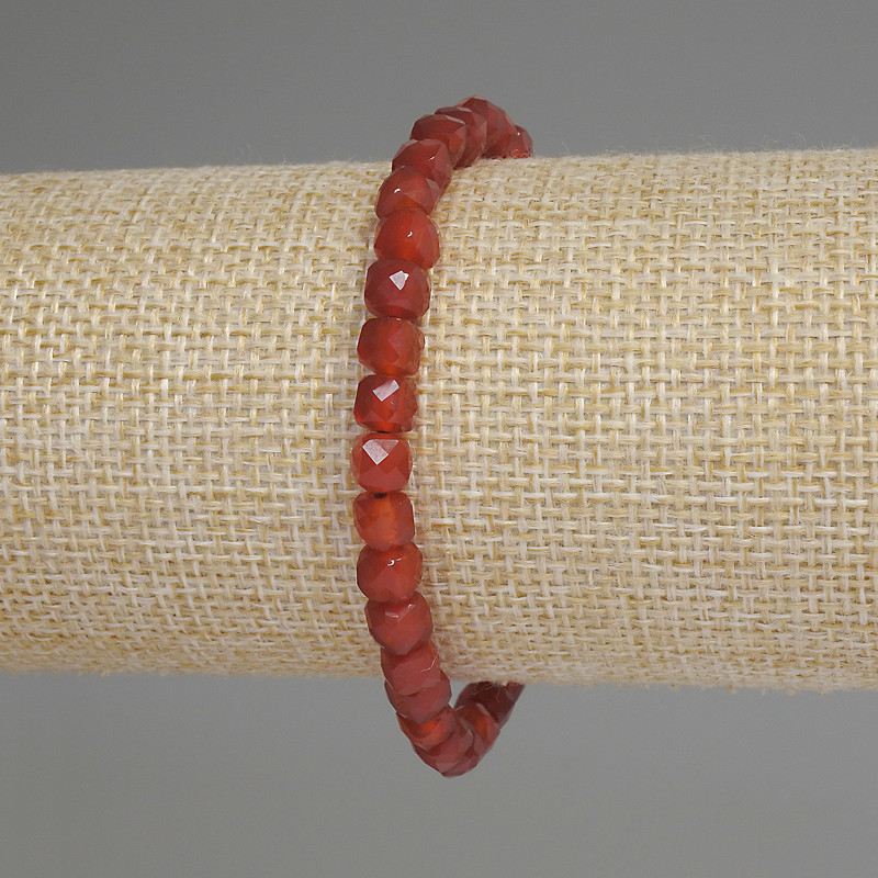 Carnelian Bracelet with Faceted Cubes, 5mm Diameter, 18 cm Length, Elastic
