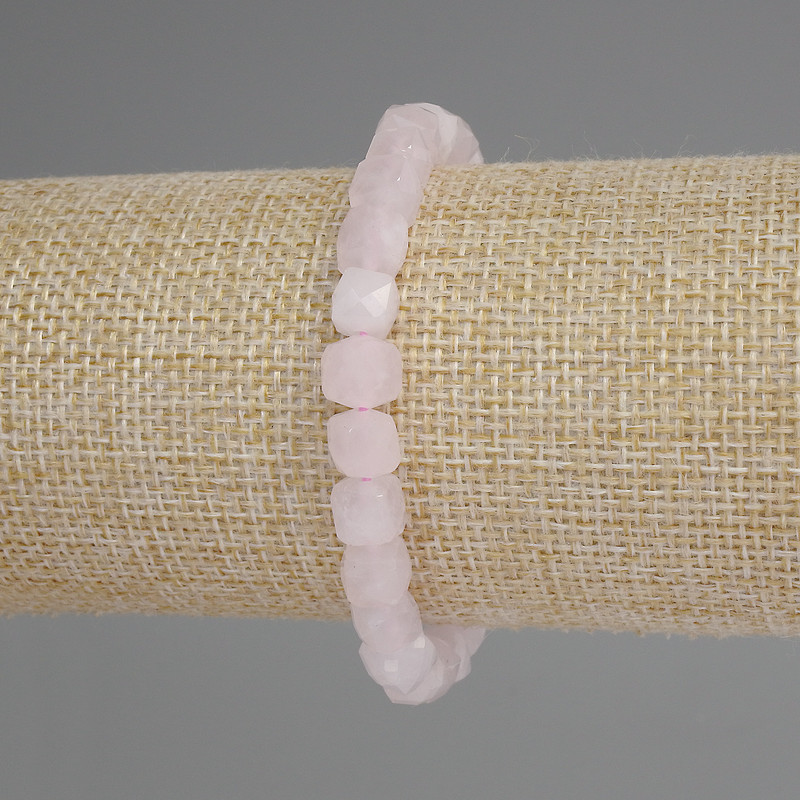 Rose Quartz Bracelet with Faceted Cube, 8 mm Diameter, 18 cm Length, Stretch