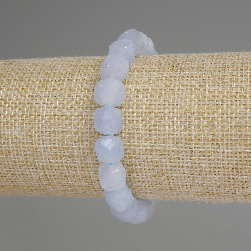Faceted Aquamarine Cube Bracelet, 9mm Beads, 18cm Length, Stretch