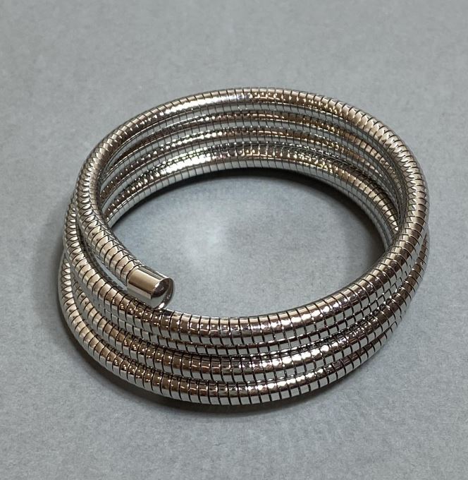 Elastic flexible silver metal bracelet, diameter 68mm+