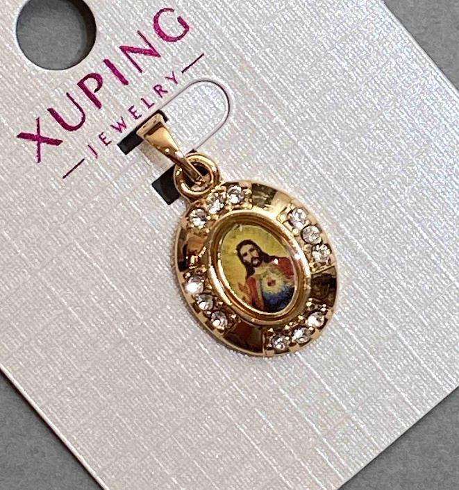 Pendant 'Icon' Xuping with white crystals, diameter 20x13 mm, length 24 mm, 18K plating