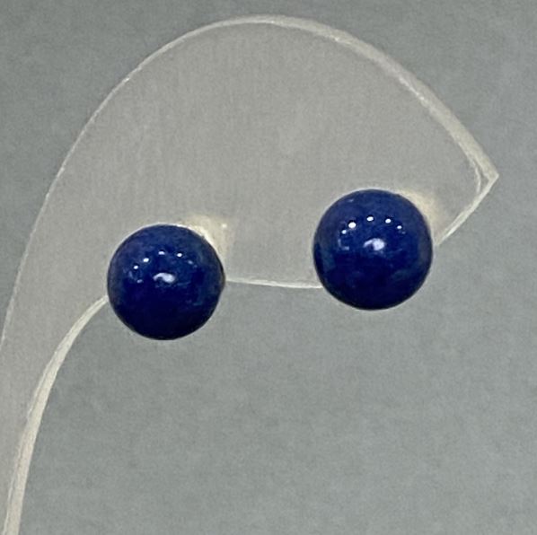 Lazurite Bead Stud Earrings (Pressed), Silver-Plated Metal, 8mm