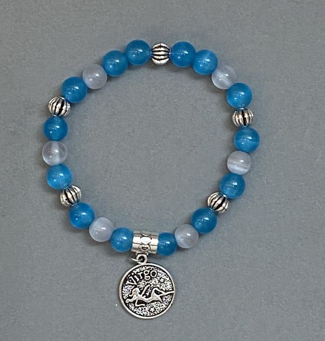 Assorted Cat's Eye Bracelet with smooth beads 8mm +/- with metal inlays, length 18mm +/- stretch