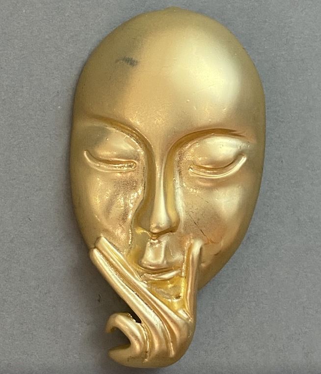 Clearance! Accent Mask Brooch in Gold-Tone Metal 39x73mm ± (scuffs)