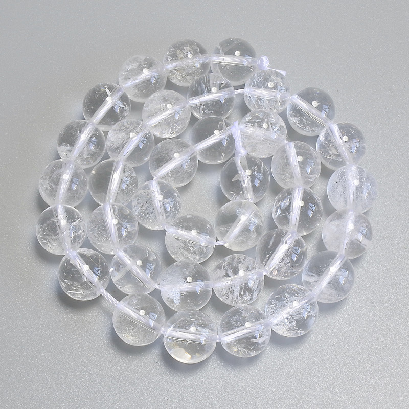 Rock crystal beads, smooth spheres, diameter 10.5 mm ±, on thread, length 37 cm+