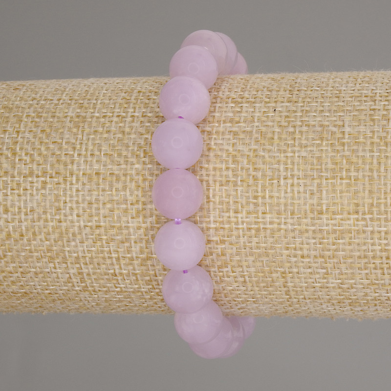 Kunzite Bracelet with Smooth Beads, 10 mm Diameter, 18 cm Length, Stretch