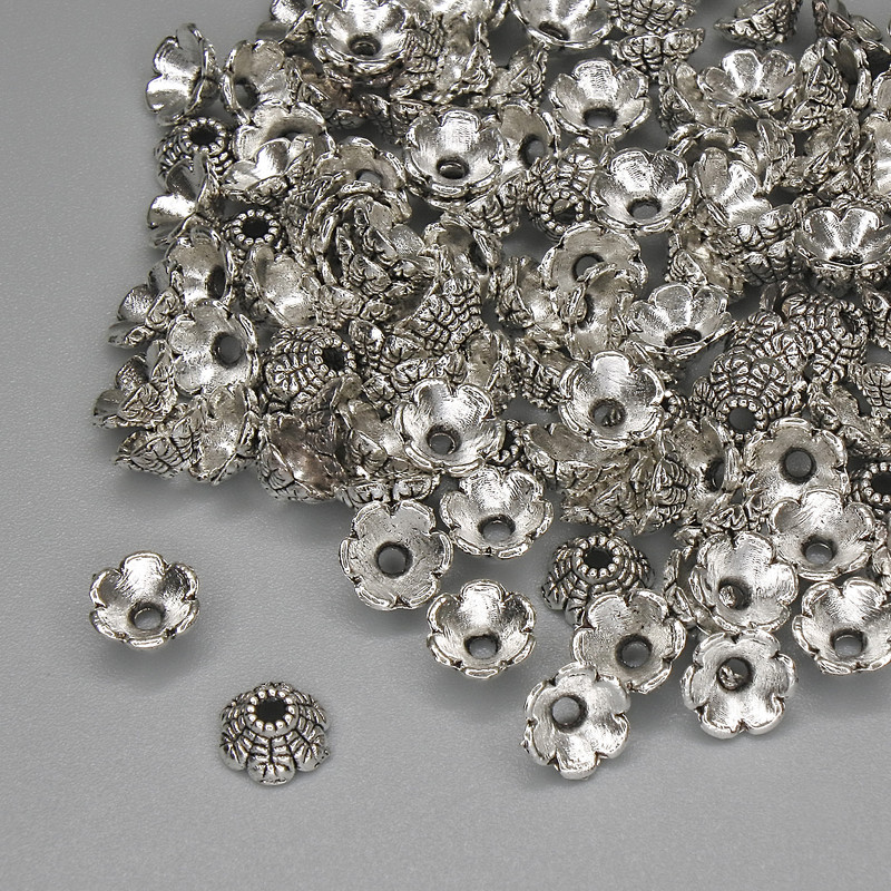 Bead cap for beads, silver color, 6x1 mm, hole diameter 1.5 mm, packaging 20 g (~122 pcs)