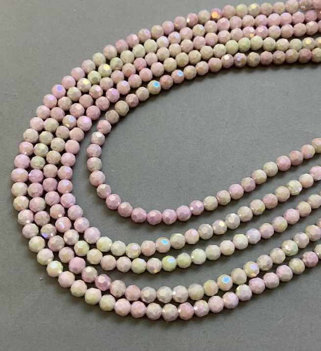 Beads Czech Crystal multicolor with gasoline coating on thread, faceted bead, diameter 6mm + -, length 38cm +