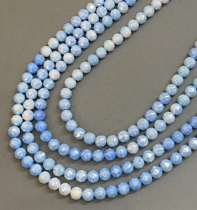 Beads Czech Crystal blue multicolor on thread, faceted ball, diameter 8mm +/-, length 38cm +/-