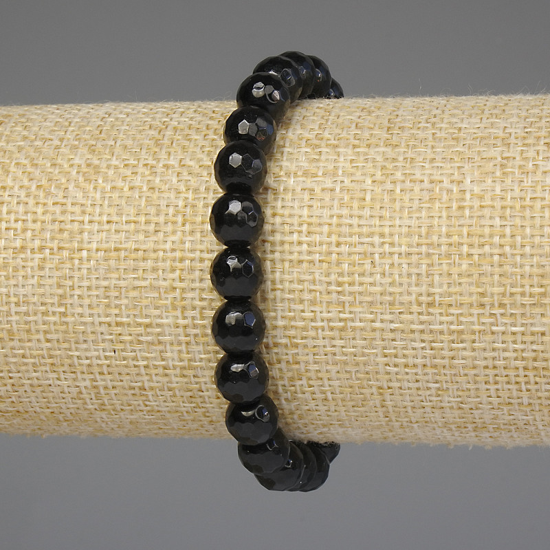 Black Agate Bracelet with Faceted 8 mm Beads