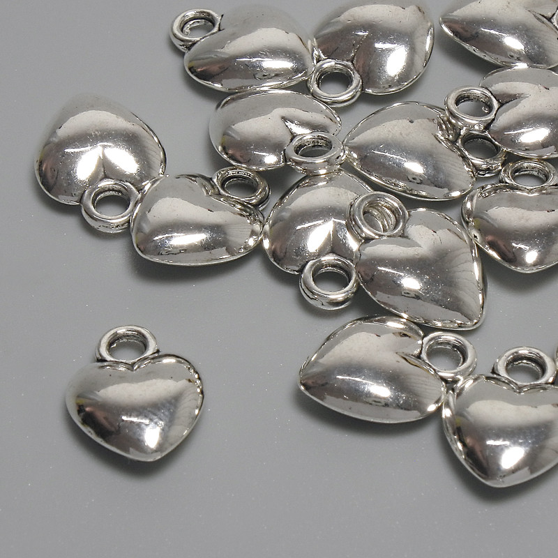 Heart Pendant, Silver Metal Color, 12x9 mm, Ear Wire Hole 2.4 mm, Packaging 16 pcs