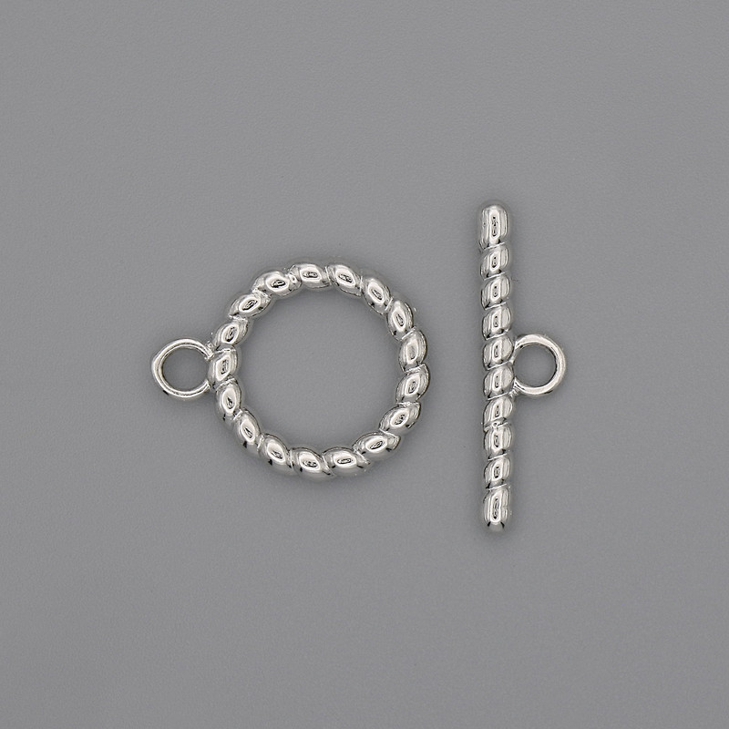 Toggle clasp hardware, ring 22×2.5 mm, 15 mm diameter, hole diameter 10 mm, silver-colored metal