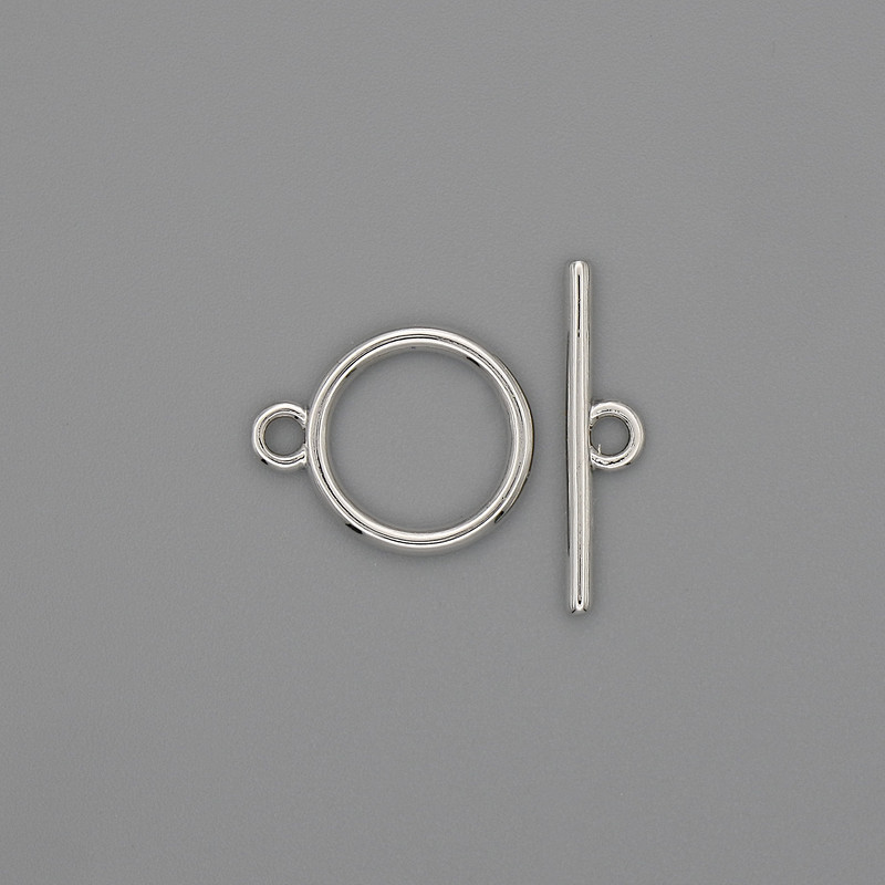 Toggle clasp hardware, ring diameter 18×1.5 mm, 12 mm diameter, hole diameter 10 mm, silver-colored metal