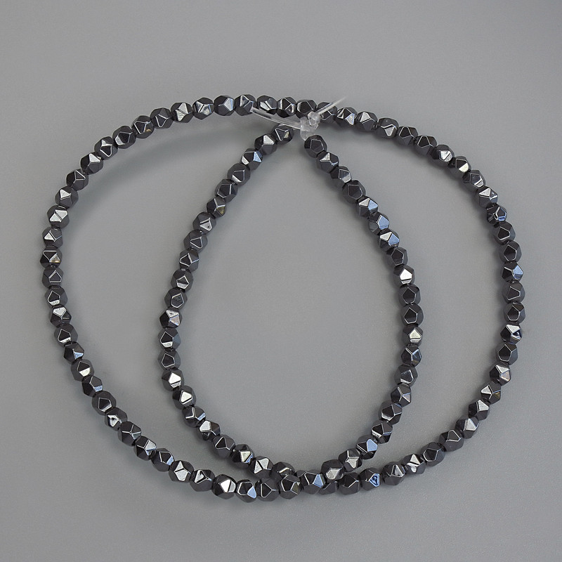 Faceted hematite beads, diameter 4x3.5 mm, on thread, length 40 cm