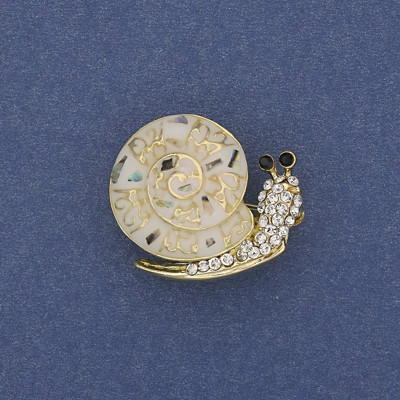 Брошка Равлик халіотіс білі стрази колір металу золото 20х26мм+