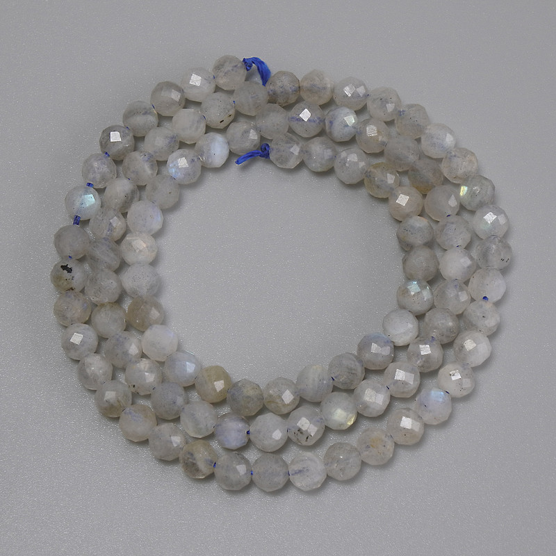 Labradorite Beads - Faceted Round Bead, 4mm Diameter, 39cm Length on Thread