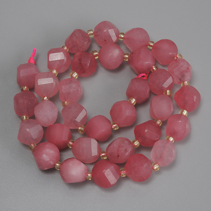 Tourmaline beads, faceted, diameter 9.5×9 mm ±, seed beads 3 mm ±, length 38 cm ± on thread