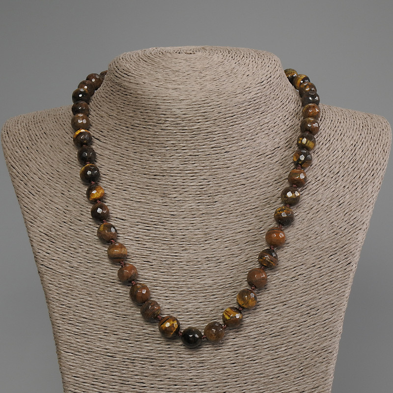 Tiger's Eye Necklace with a Faceted Bead, 10 mm diameter ±, 50 cm length ± with clasp