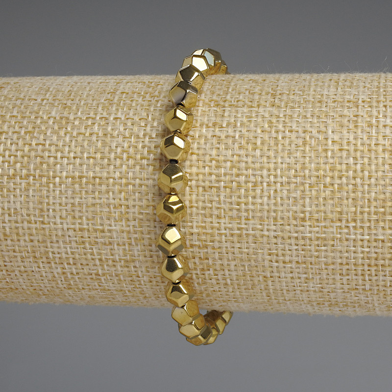 Hematite Bracelet, Gold Color, Faceted 6mm, 18 cm Length, Stretch