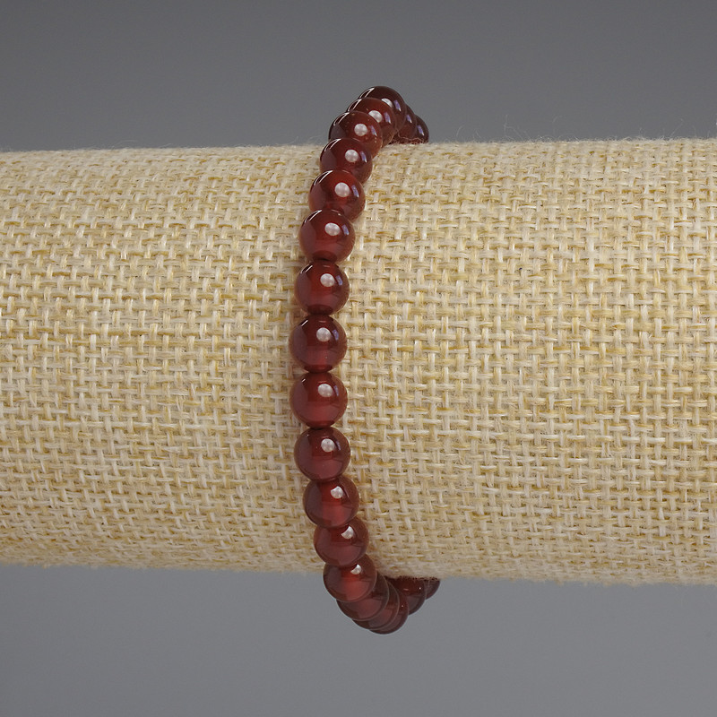 Carnelian Bracelet with Smooth Beads, 6mm Diameter, 18cm Length, Elastic