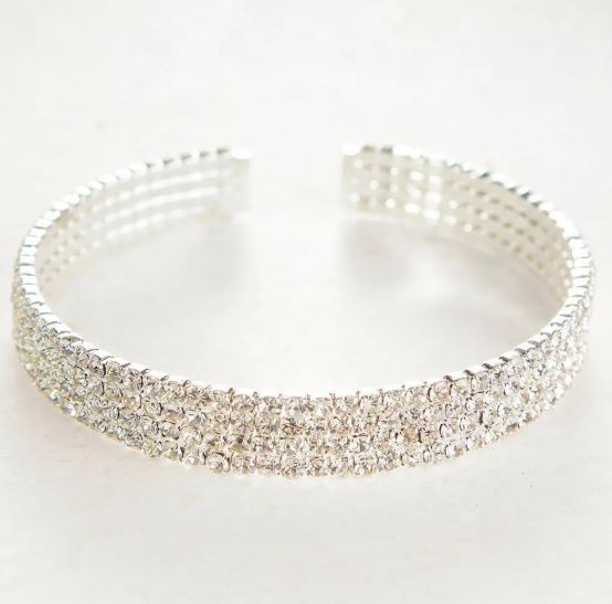 Four-row bracelet with white crystals