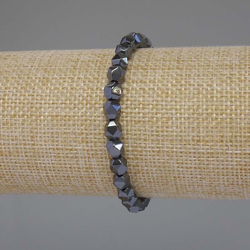 Hematite Bracelet with Faceted Beads, 6x5 mm, 18 cm Stretch