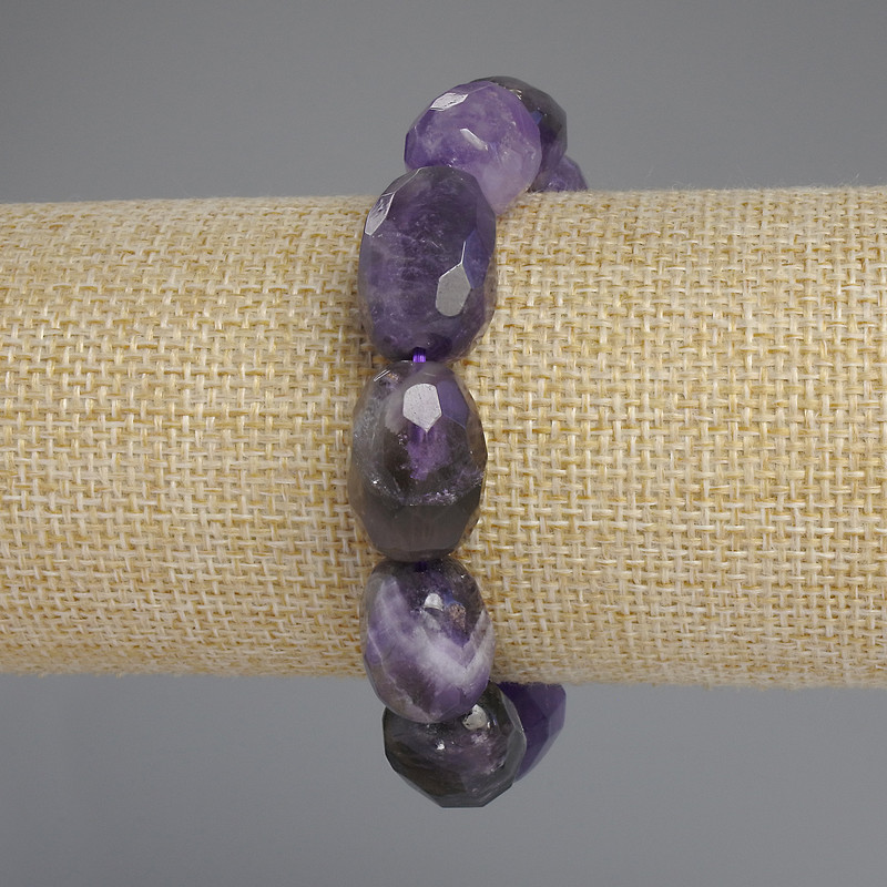 Amethyst Bracelet with Faceted Rondelles, 17–20×12–16 mm, 18 cm long, stretch
